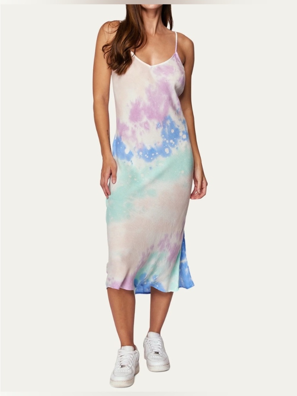 Spiritual Gangster Size Small Tie-Dye Slip Midi Dress in Pastel Shades